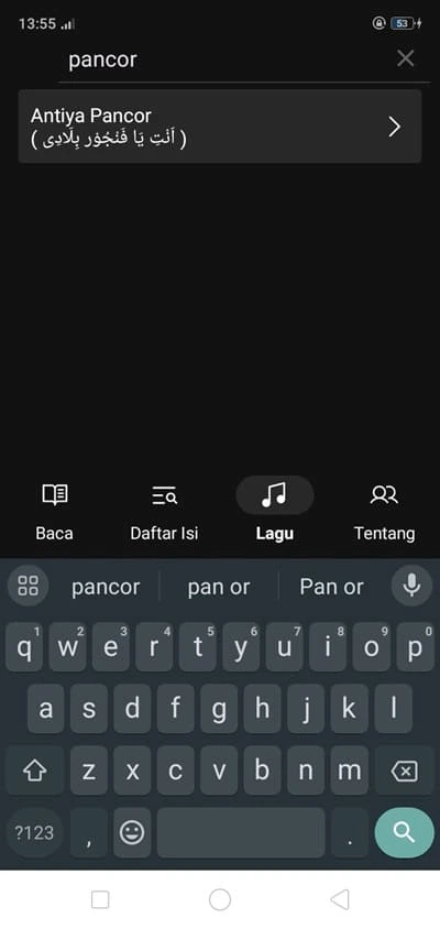 Tampilan halaman pencarian al-barzanji nw mode gelap