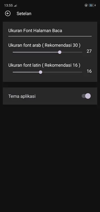 Tampilan halaman setelan mode gelap